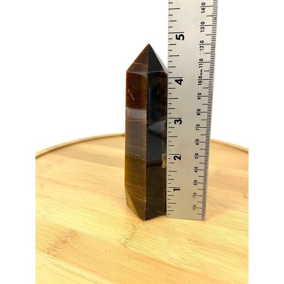 Yellow Tiger Eye Obelisk Crystal 5" Tall Natural Healing Stone Tower 213g - Picture 7 of 16